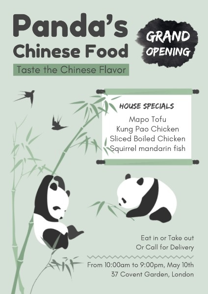 Online Panda Chinese Food Restaurant Poster Template Fotor