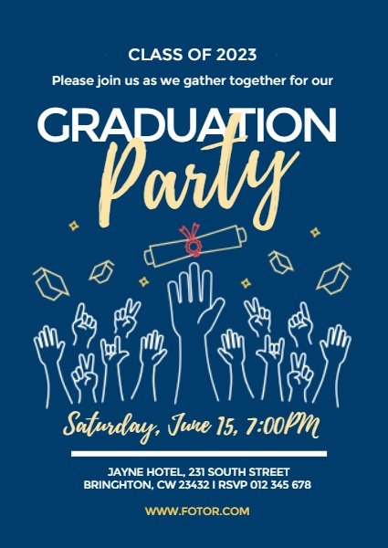 Online Blue Graduation Party Invitation Invitation Template