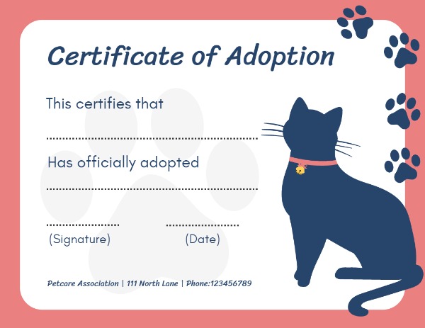Online Certificate Of Adoption Certificate Template Fotor Design