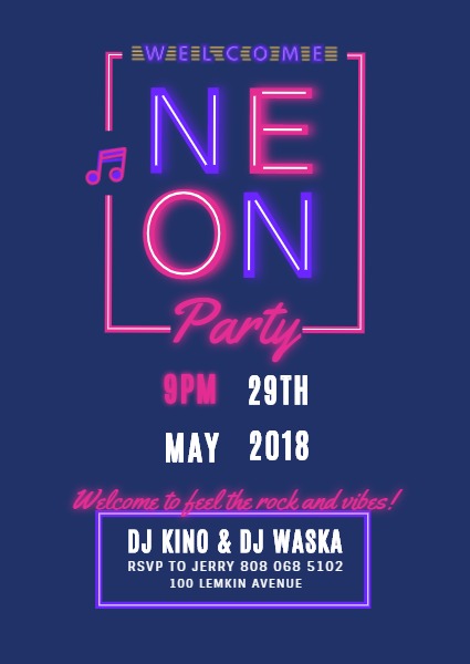 Neon Party Invitations Templates DocTemplates