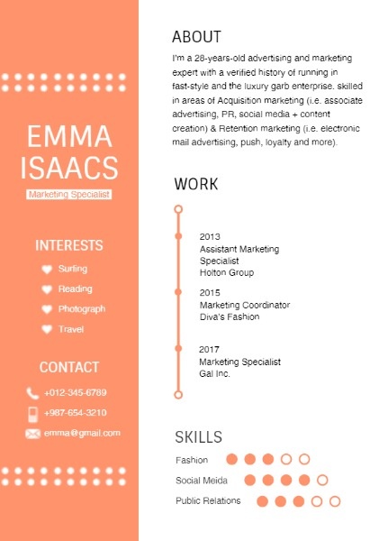 Online Marketing Specialist Resume Template | Fotor Design Maker